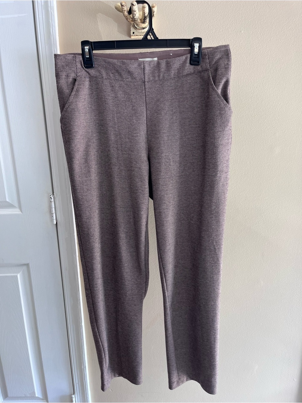 Max Studio Straight-Leg Pull-On Pants in Brown Herringbone